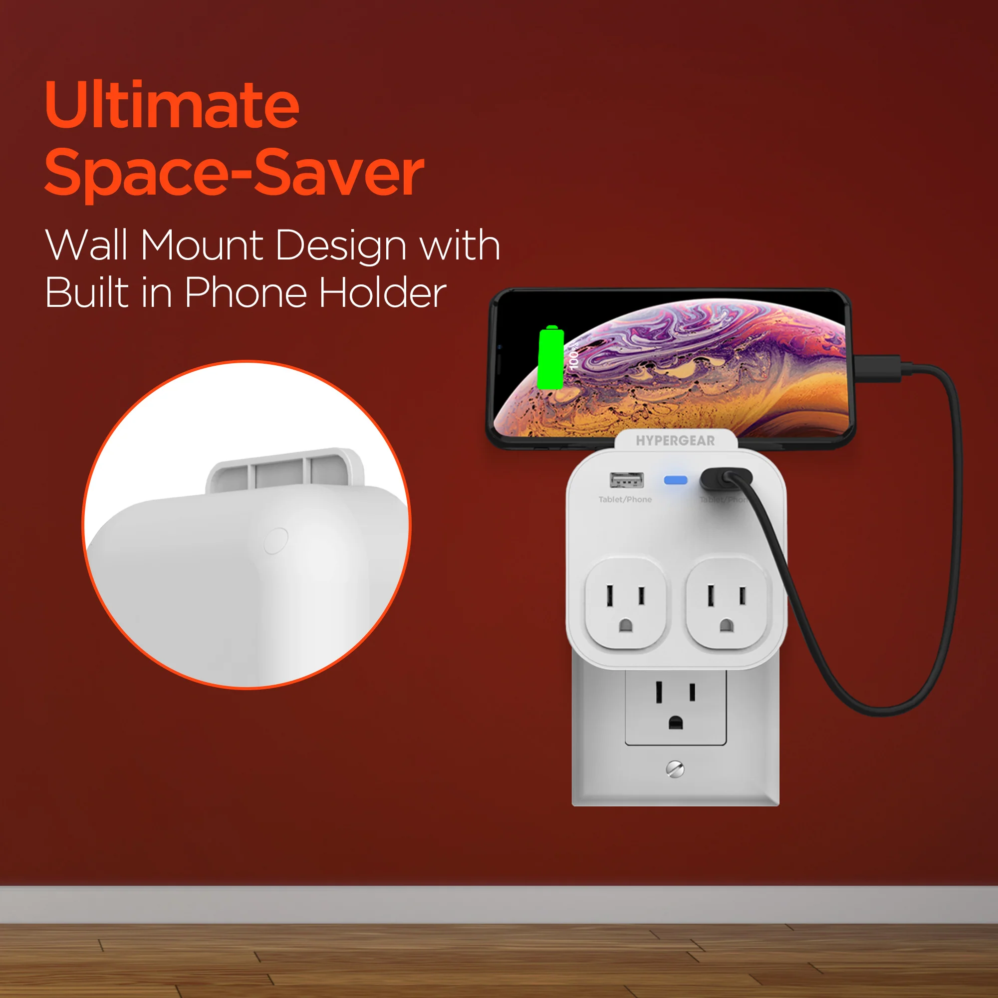 HYPERGEAR Wall Adapter Power Strip with Dual USB and Dual AC Outlets | White - Image 4