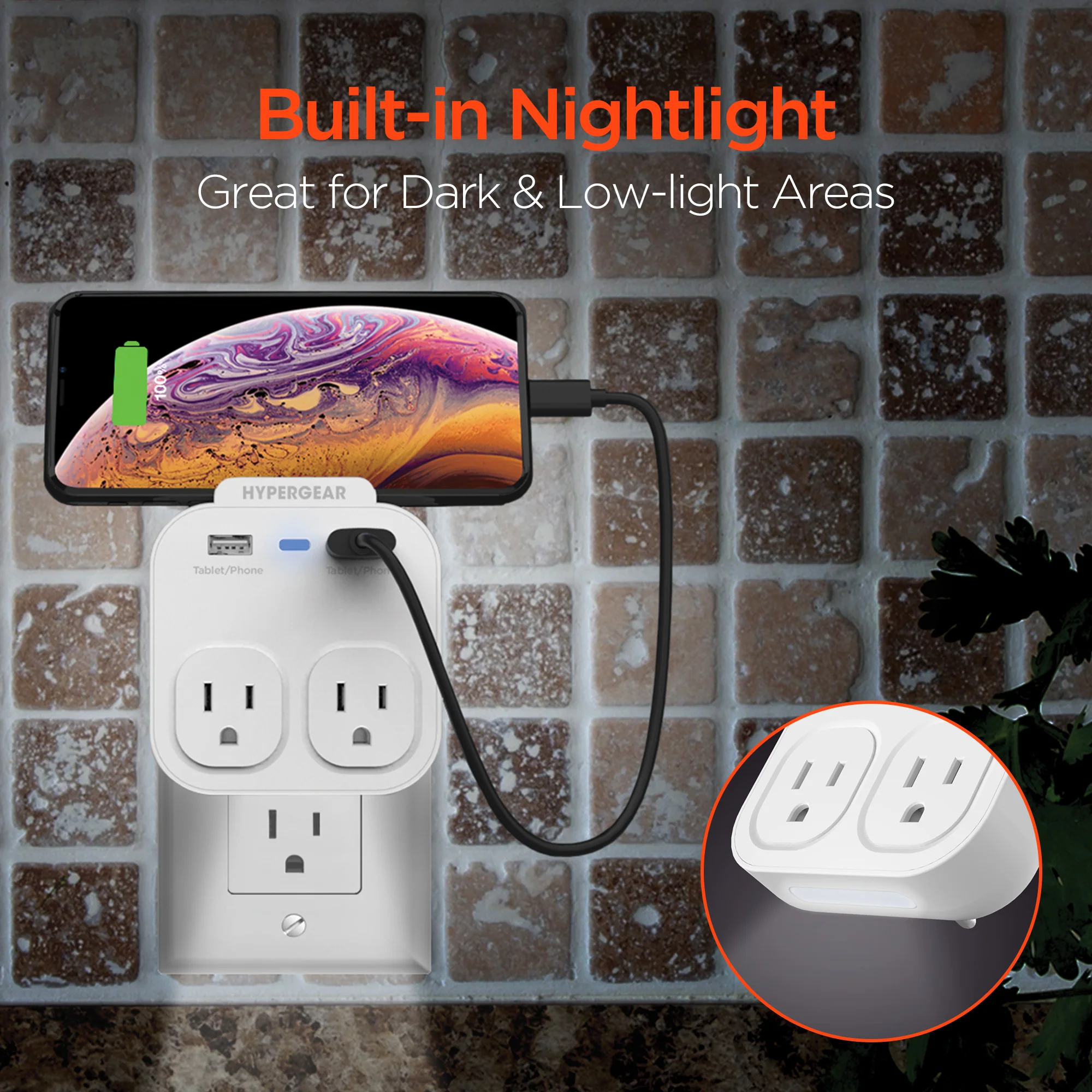 HYPERGEAR Wall Adapter Power Strip with Dual USB and Dual AC Outlets | White - Image 5